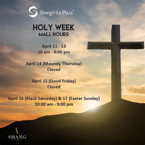 LIST: Mall schedule Holy Week 2022 .
